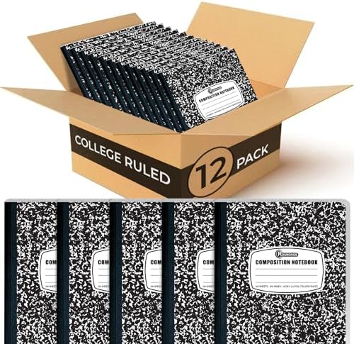 Rosmonde 12 Pack Composition Notebook College Ruled Bulk, Black M...