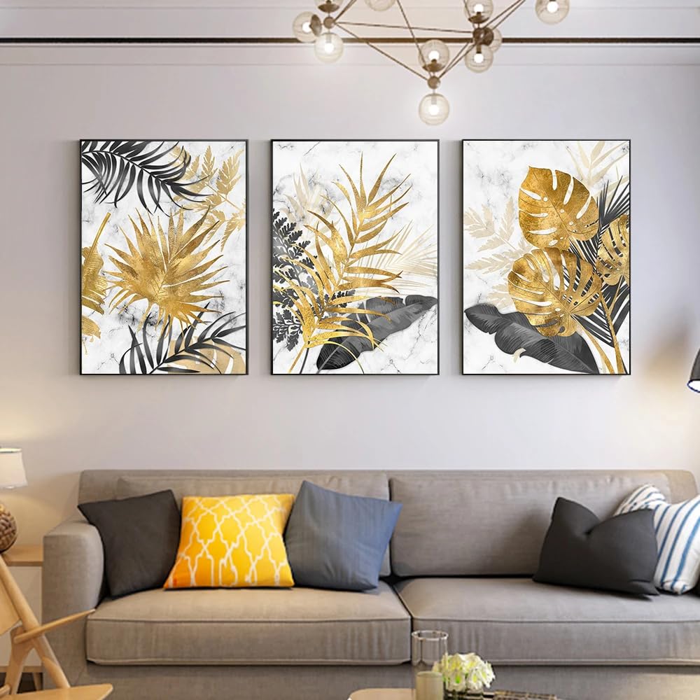 CLJKDX Abstract Golden Tropical Palm Leaf Wall Art Canvas Painting Modern Poster and Print Wall Picture For Living Room Kitchen Decoration-40 * 60cm*3PCS (No Frame)