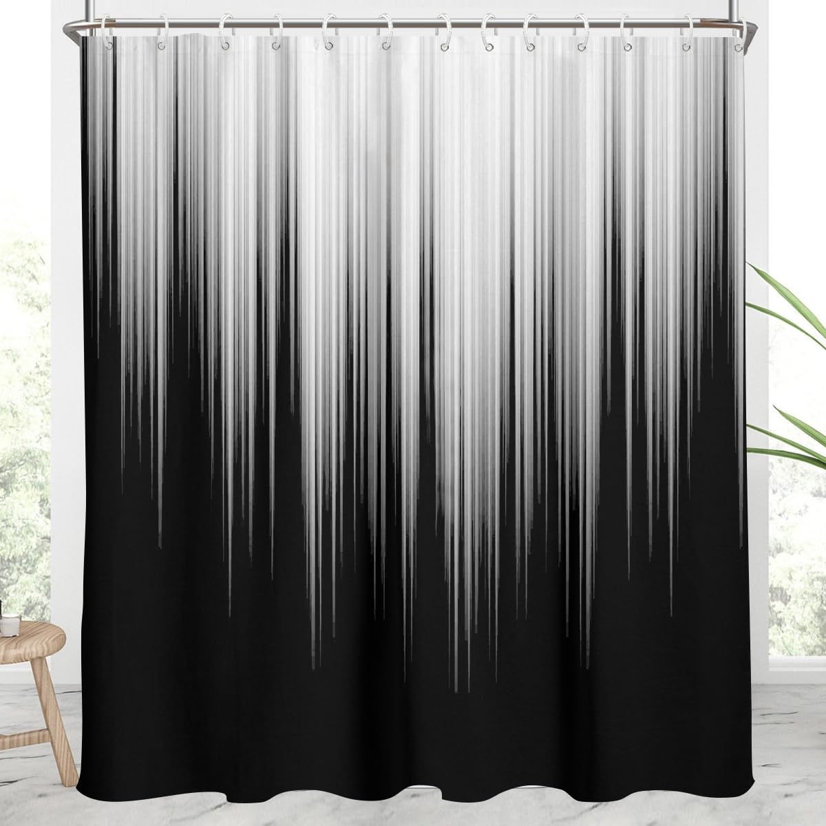 AAtter Black and Grey Shower Curtain White Gray Silver Abstract Ombre Goth Gothic Art Aesthetic Men Extra Long XL Large Fabric Home Bathroom Decor