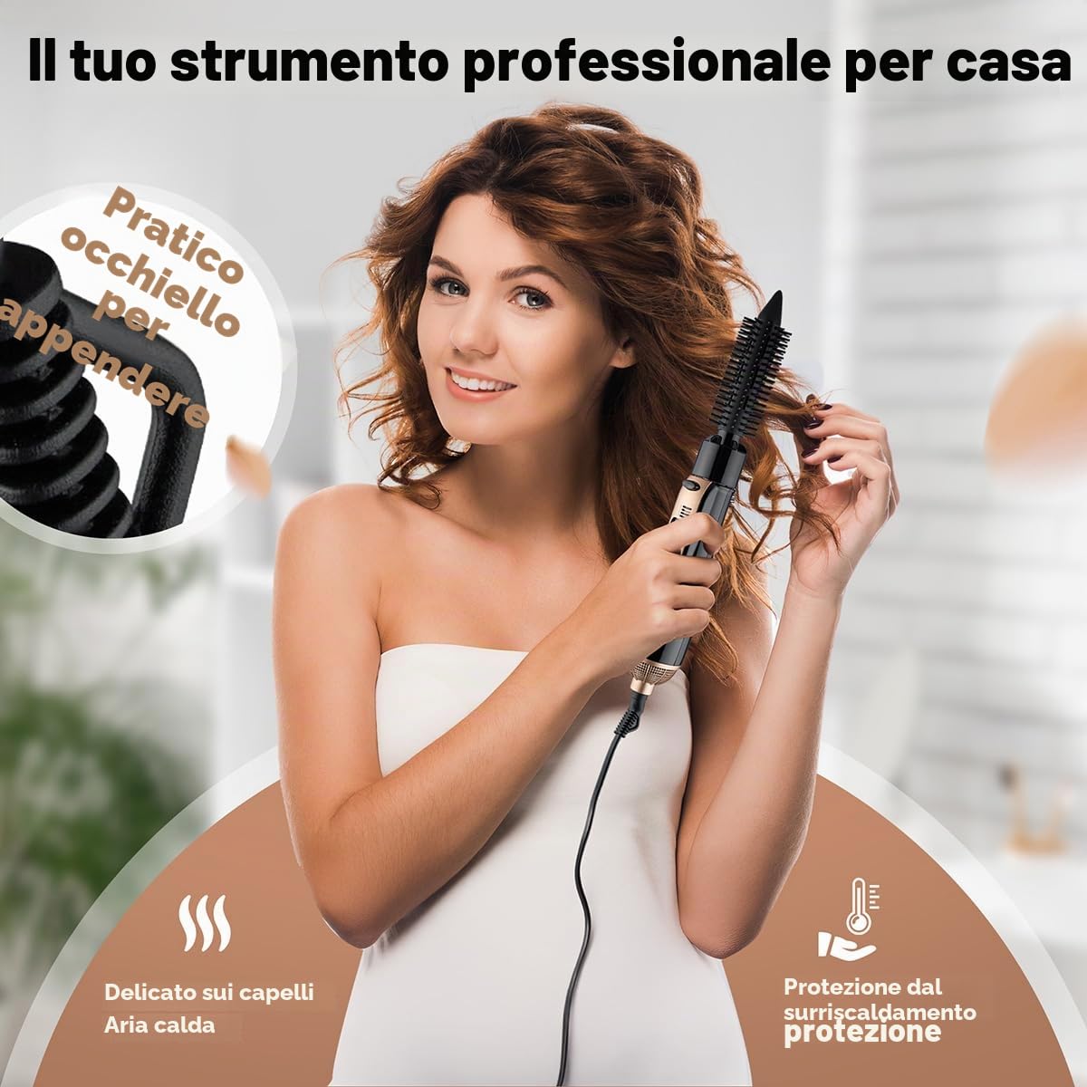 Clatronic® Spazzola ad aria calda, 3 accessori, per tutte le lunghezze dei capelli, spazzola per asciugacapelli con livello freddo per Style-Fix, 2 livelli, per capelli tondi, cavo a 360°, spazzola ad