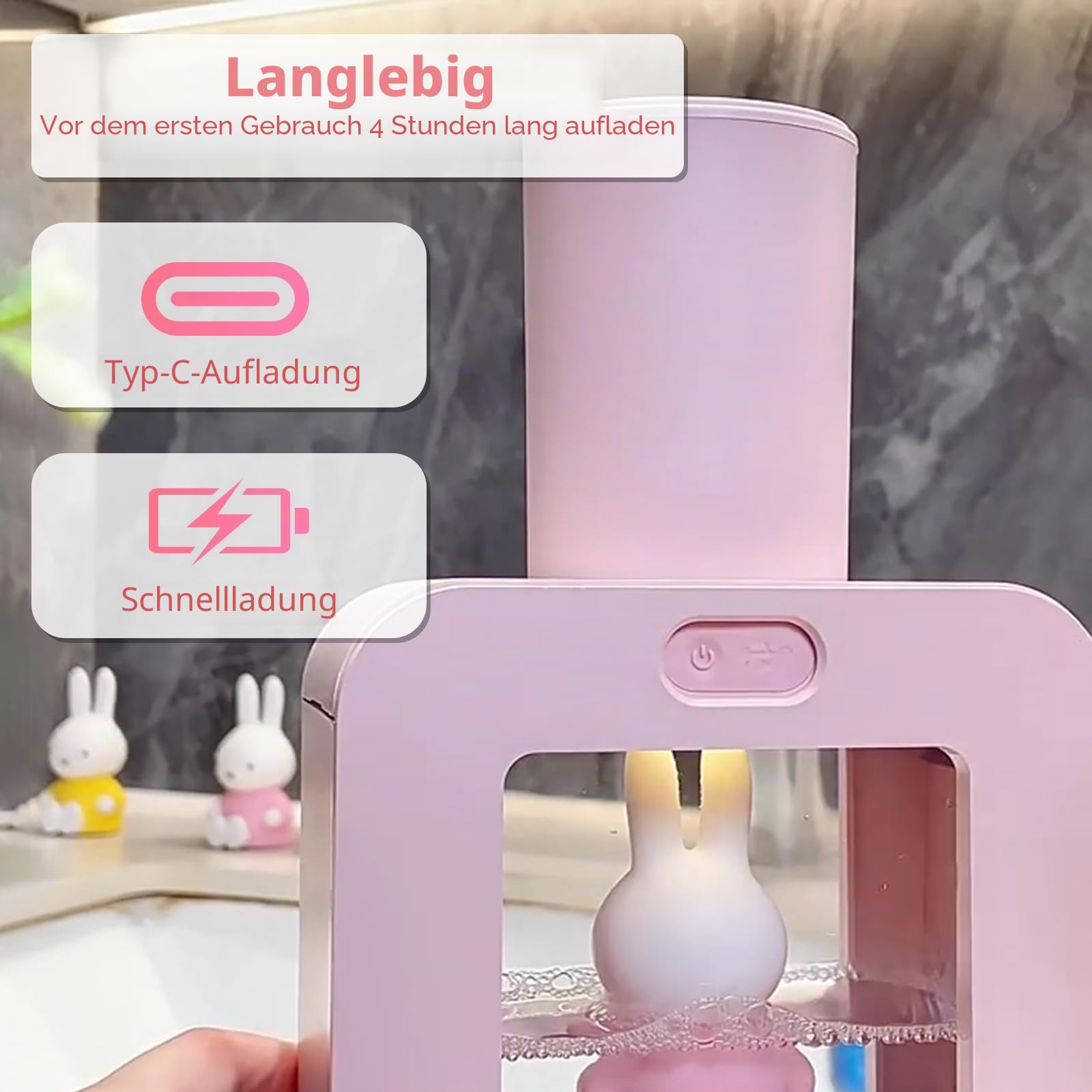 Mipow x Miffy Automatischer Seifenspender, berührungslos, 3 einstellbare Schaumstufen, intelligenter Sensor, Handseifenspender für Badezimmer, Küche, Heimbüro, Rosa - Ostern Geschenke