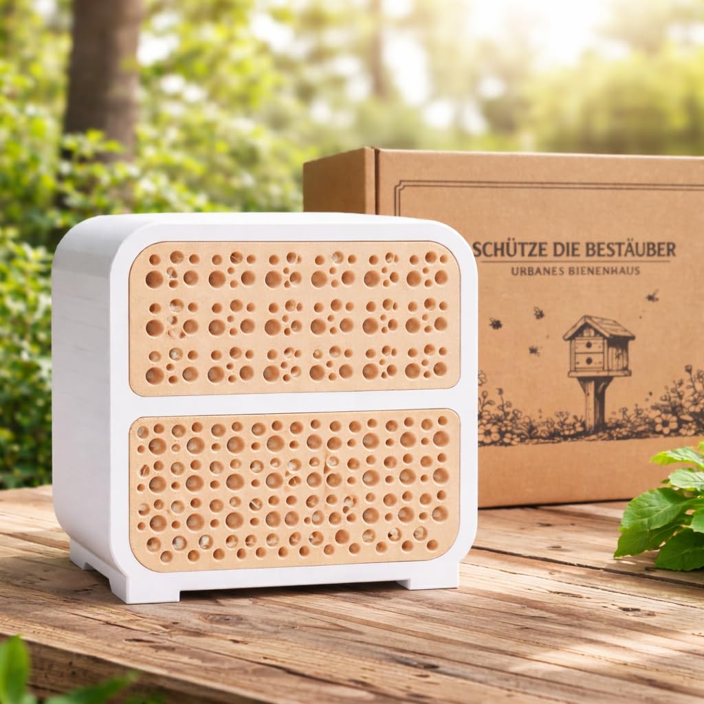 Wildbienenhotel/Bienenhotel für Garten & Balkon - Nisthilfe für Wildbienen - Insektenhotel mit Nistblöcken - Urbanes Bienenhaus - Unterstützung für Bestäuber