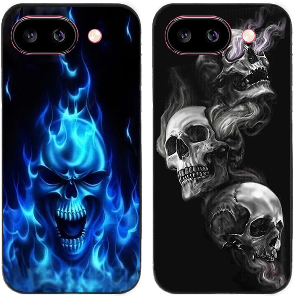 Case For Google Pixel 9a,Flame Skull Printed Durable Degradable TPU Silicone Gel Thin Back Phone Case Cover,2 Pcs/lot