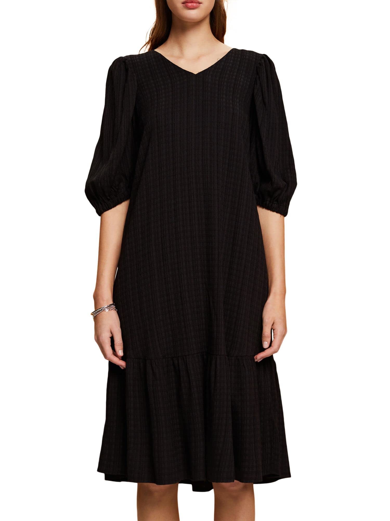 ESPRIT EDC Textured Midi Dress, Black, XS