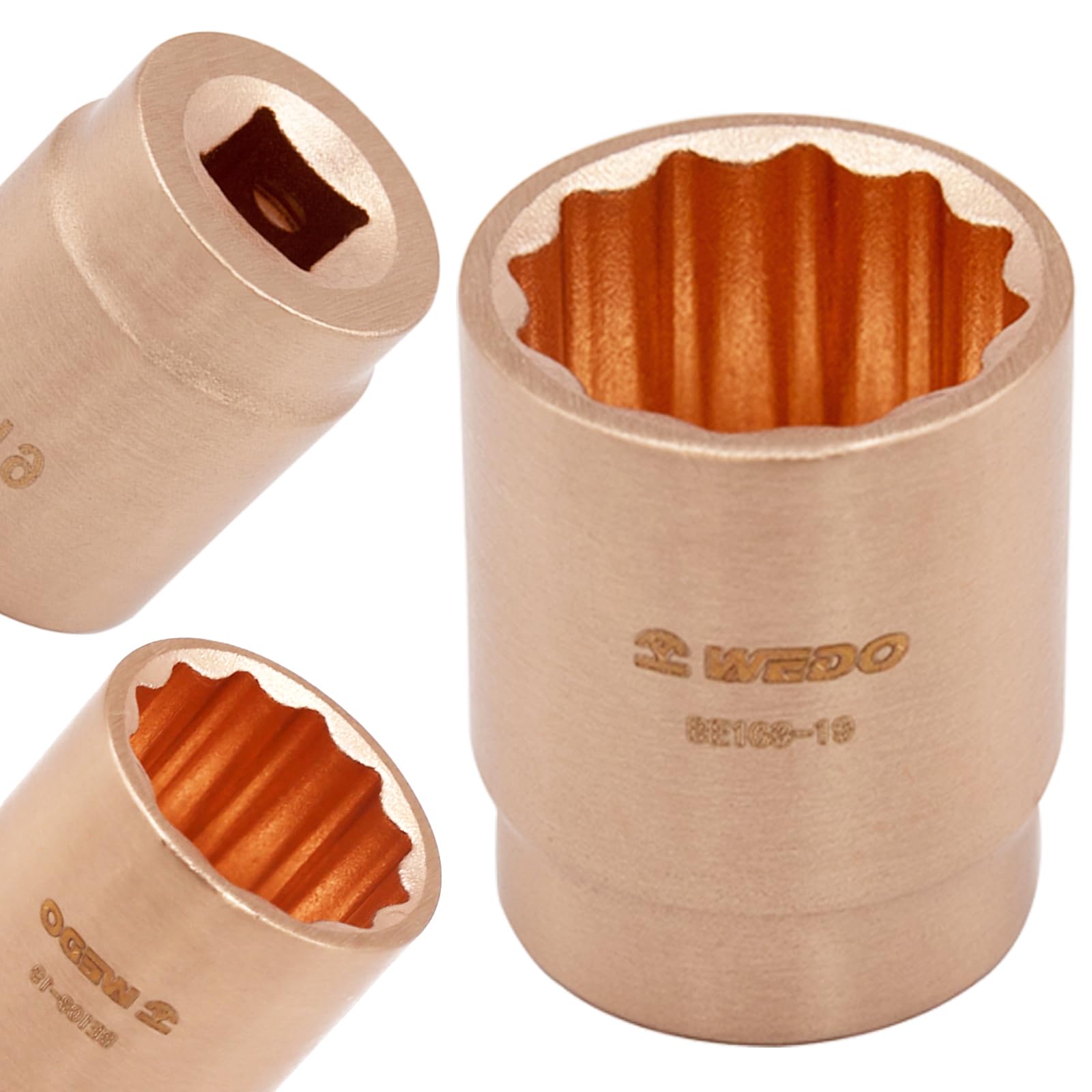 WEDO Non-sparking Shallow Impact Socket,3/8-Inch Drive x 13/16-Inch Deep,12-Point,Socket for Easy Removal of Axle Shaft Nuts,Beryllium Copper,Non-magnetic,DIN Standard,BAM & FM Certificate