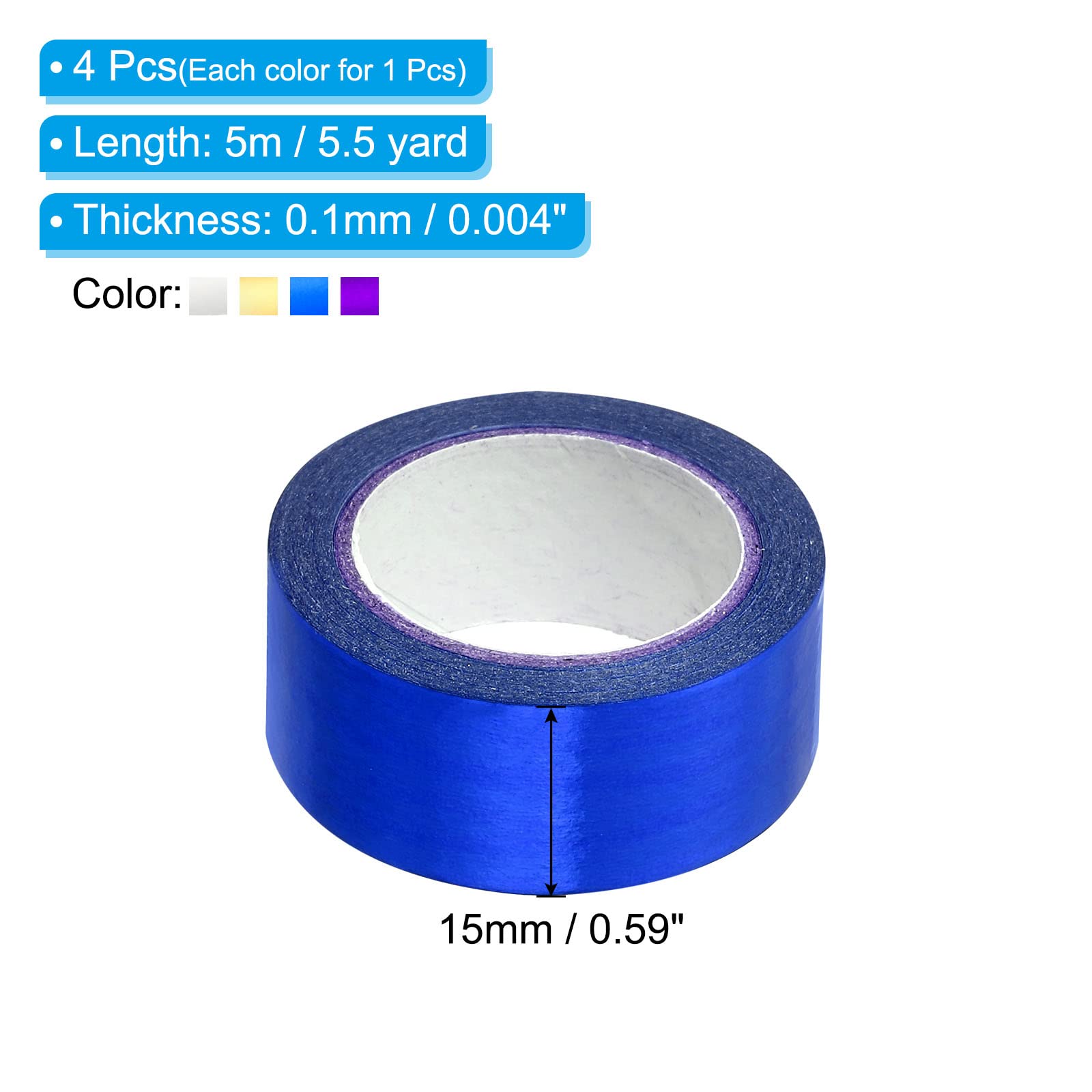 Ruban Métallisé 15mm X 5m, 6 Colis Rubans Auto-adhésif Violet