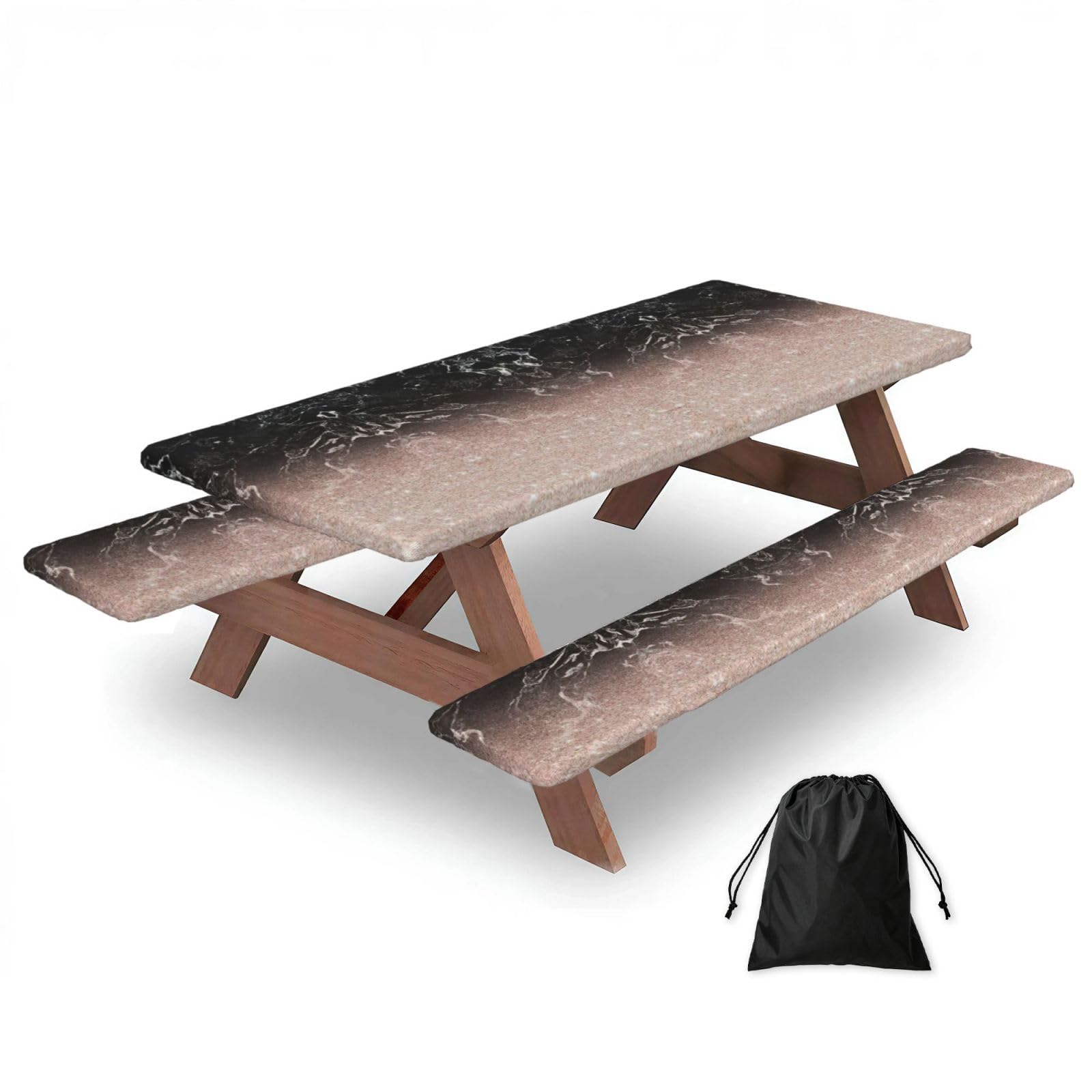 Zyjhyy Black Marble Color Rose Gold Print 3 Pack Wipeable Picnic Bench Cover And Table Cover Lightweight Table Cloth For Camping Outdoor