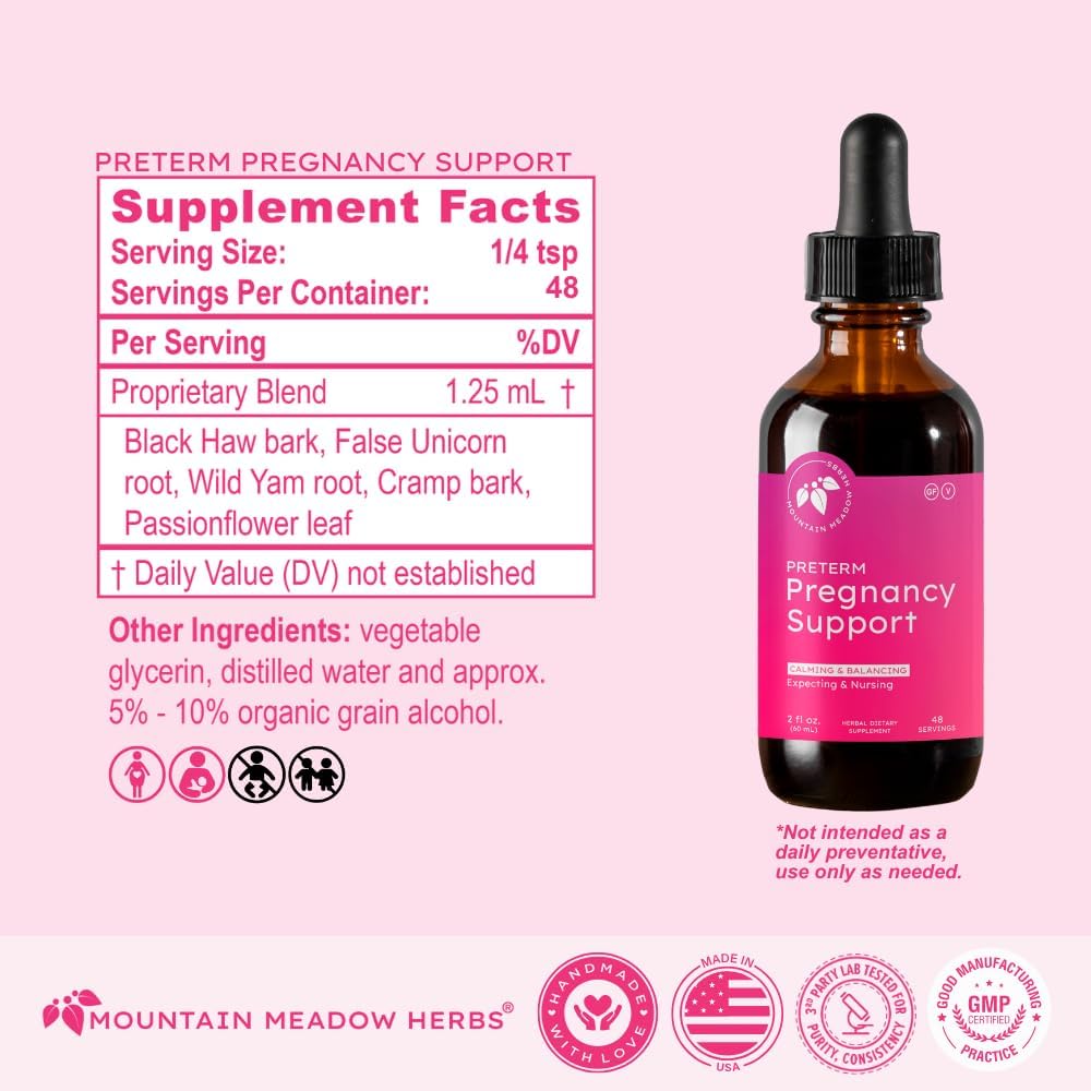 Mountain Meadow Herbs Preterm Pregnancy Support – Herbal Calming Blend for Pregnancy Wellness and Comfort – 2 oz