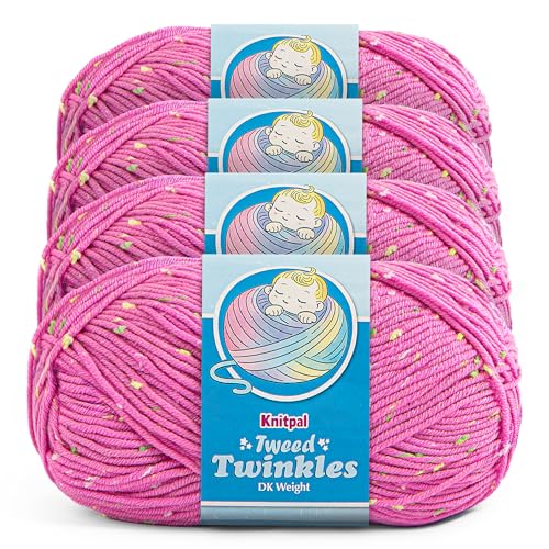 Image of Tweed Twinkles Soft Baby Yarn for Crocheting, 4-Pack (696Yds / 400G), Free Patterns - Acrylic Baby Blanket Knitting Yarn with Flecks - Size 3 DK Light Worsted Weight - Fuchsia Pink