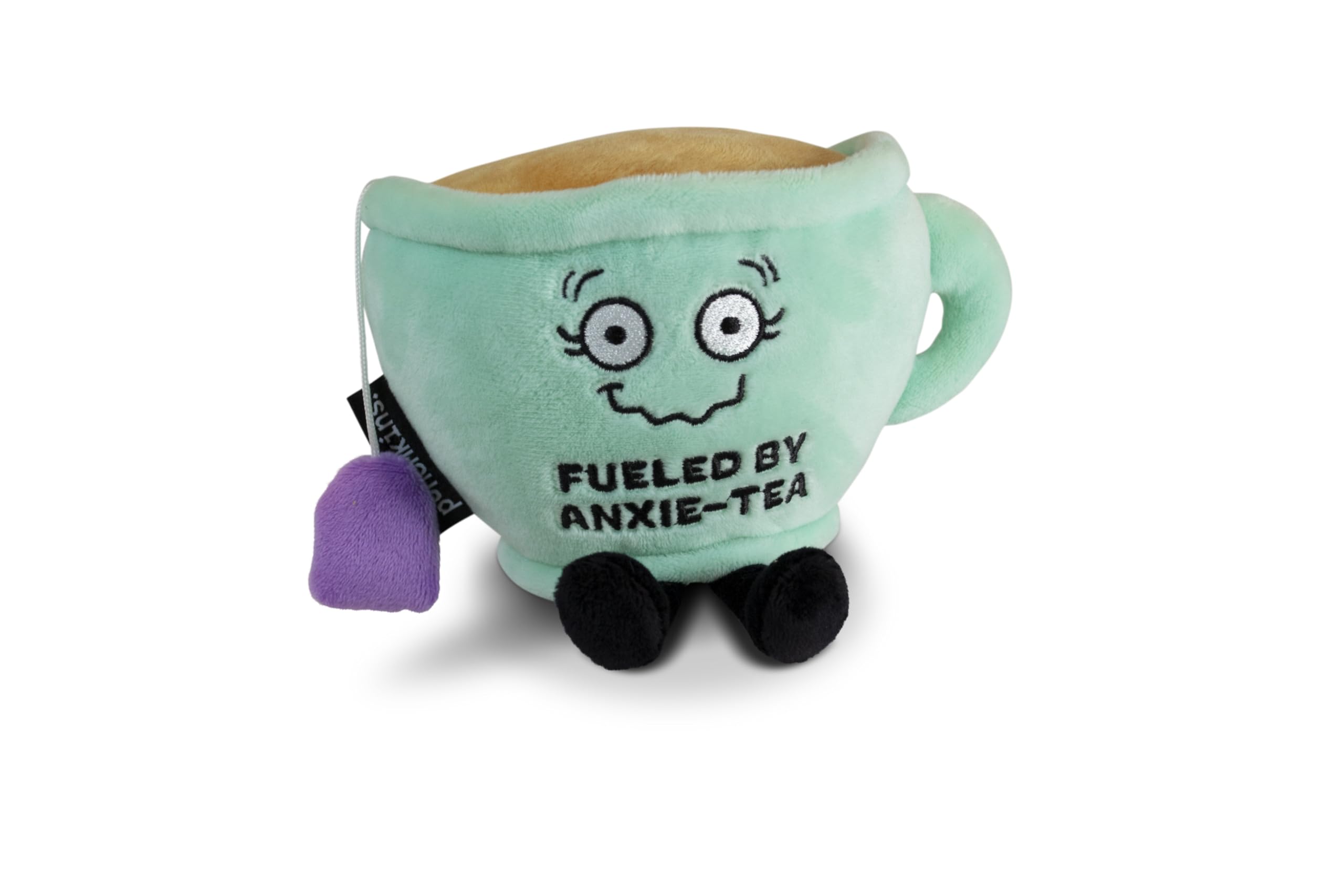 Punchkins Teacup Plushie - Fueled by Anxie-Tea Punny Teacup Plush, Gift for Tea Drinkers, Food Plush Toy for Gifting