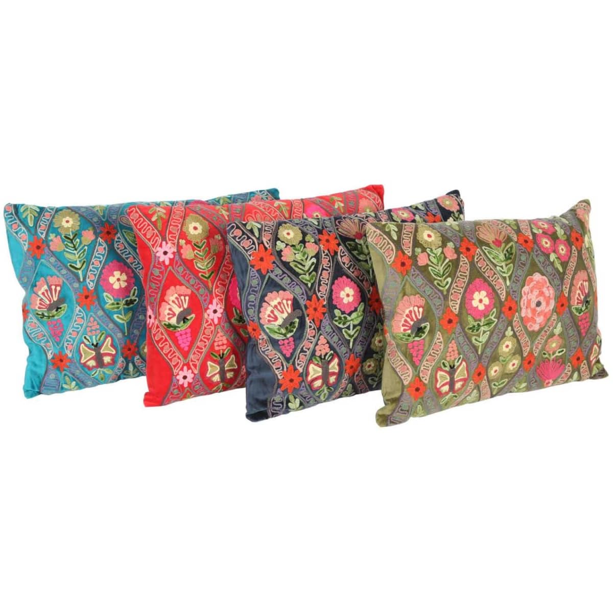 Casa Moro Deko-Kissen Jolina BLAU 48x30 cm mit Füllung & mit Blumen Schmetterlingen Bestickt Boho Chic Zierkissen bunt rechteckig Couch-Kissen Sofa-Kissen KI10008