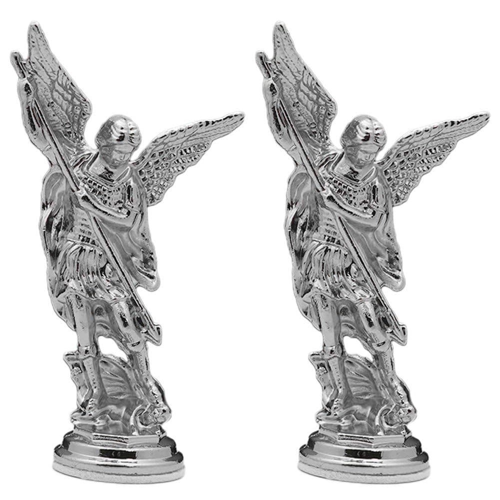Uzztfa 2 Pcs St Michael Archangel Statue Miguel Arcangel Statue Saint Michael Defeating Satan Michael Angel Statue Collection Figurines Religious Gifts