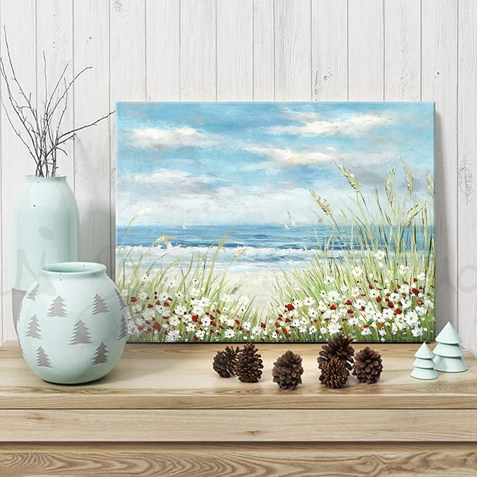 砂浜の絵 (アメリカで購入) Amazon.com: UTOP-art Beach Scene Canvas Wall Art: Seaside