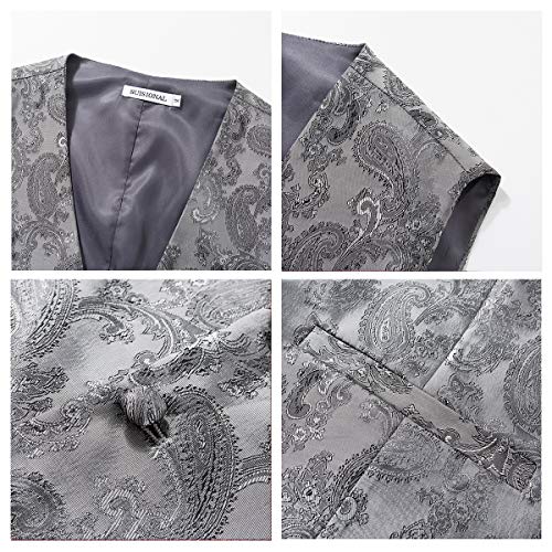 Classic Paisley Suit Vest for Men with Necktie Handkerchief Bow Tie3