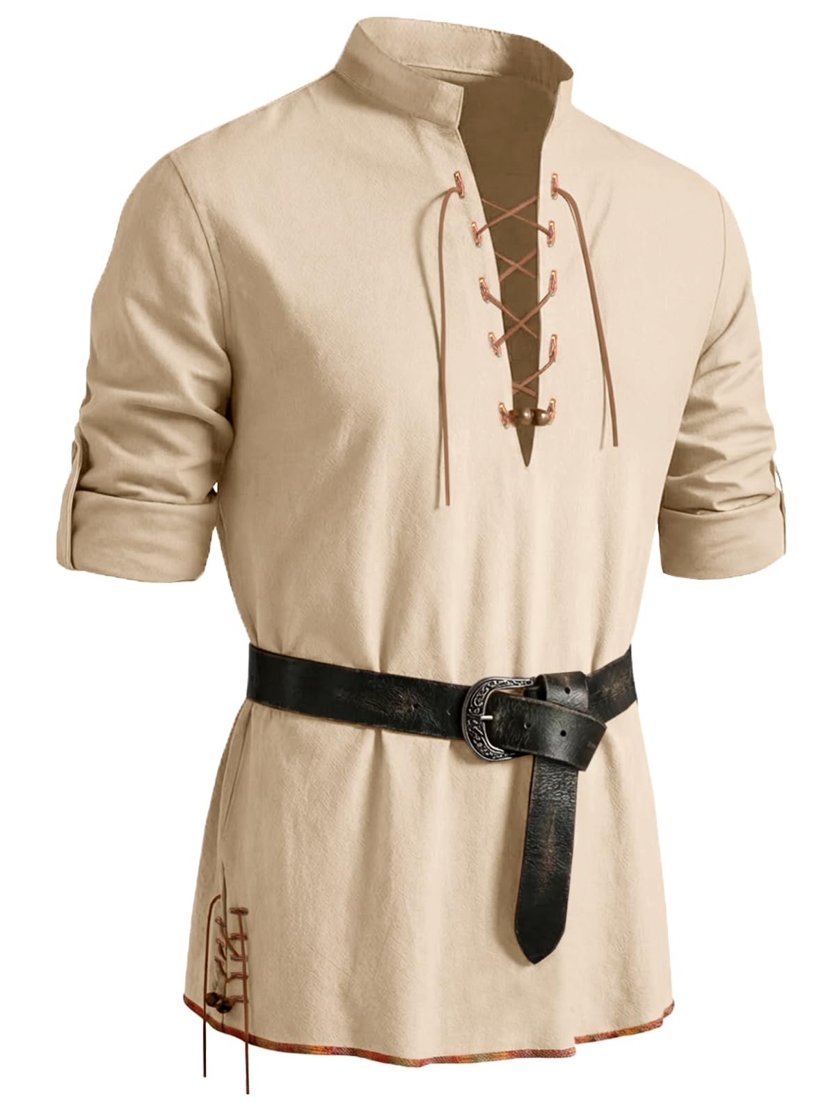 Runcati Mens Medieval Pirate Shirt Cotton Retro Lace Up Renaissance Shirts Viking Long Sleeve Halloween Costume Tops