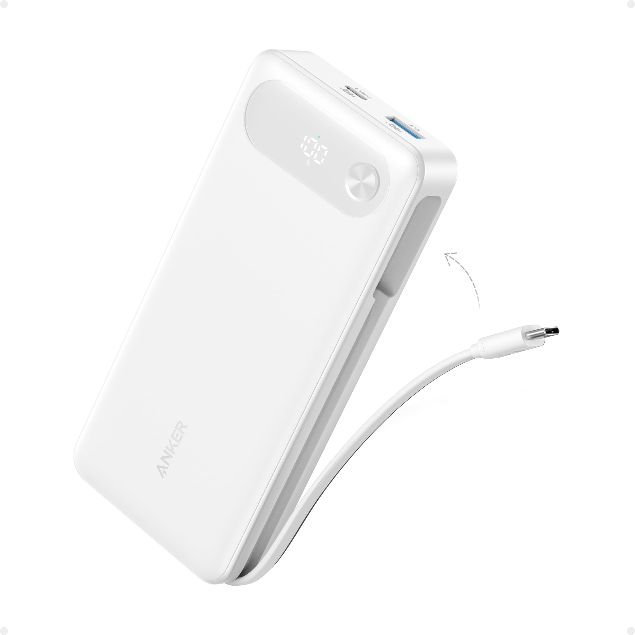 Anker Powerbank, 20000mAh 87W Max, integriertes USB-C Kabel | 1 USB-C und 1 USB-A Port, für MacBook Pro/Air, iPhone 17/16/15/14, Samsung, Switch und mehr
