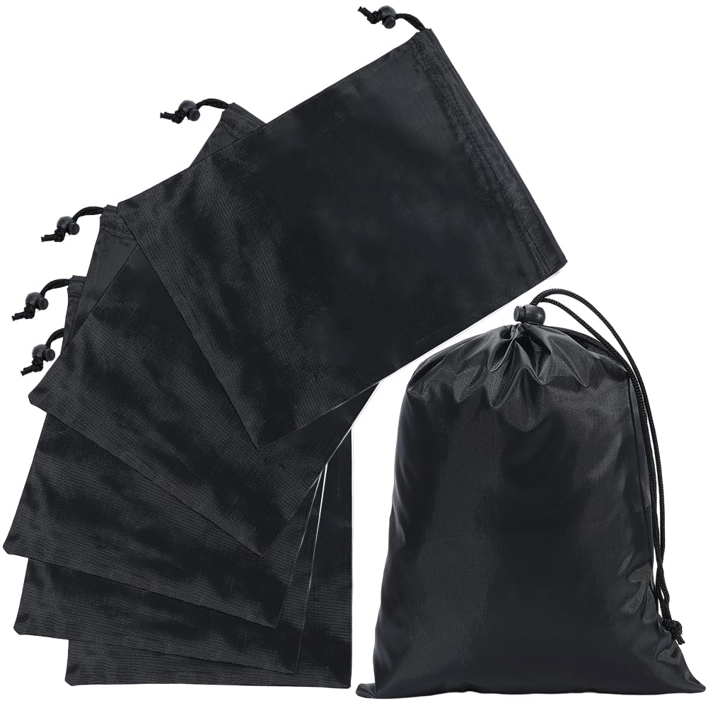 CREATCABIN 6 Stück Schwarzer Beutel Mit Kordelzug Und Stopper Wasserdicht Aus Polyester Faltbar Zur Aufbewahrung von Sport Reise Und Fitnesskleidung 25x20cm Küche, Haushalt & Wohnen