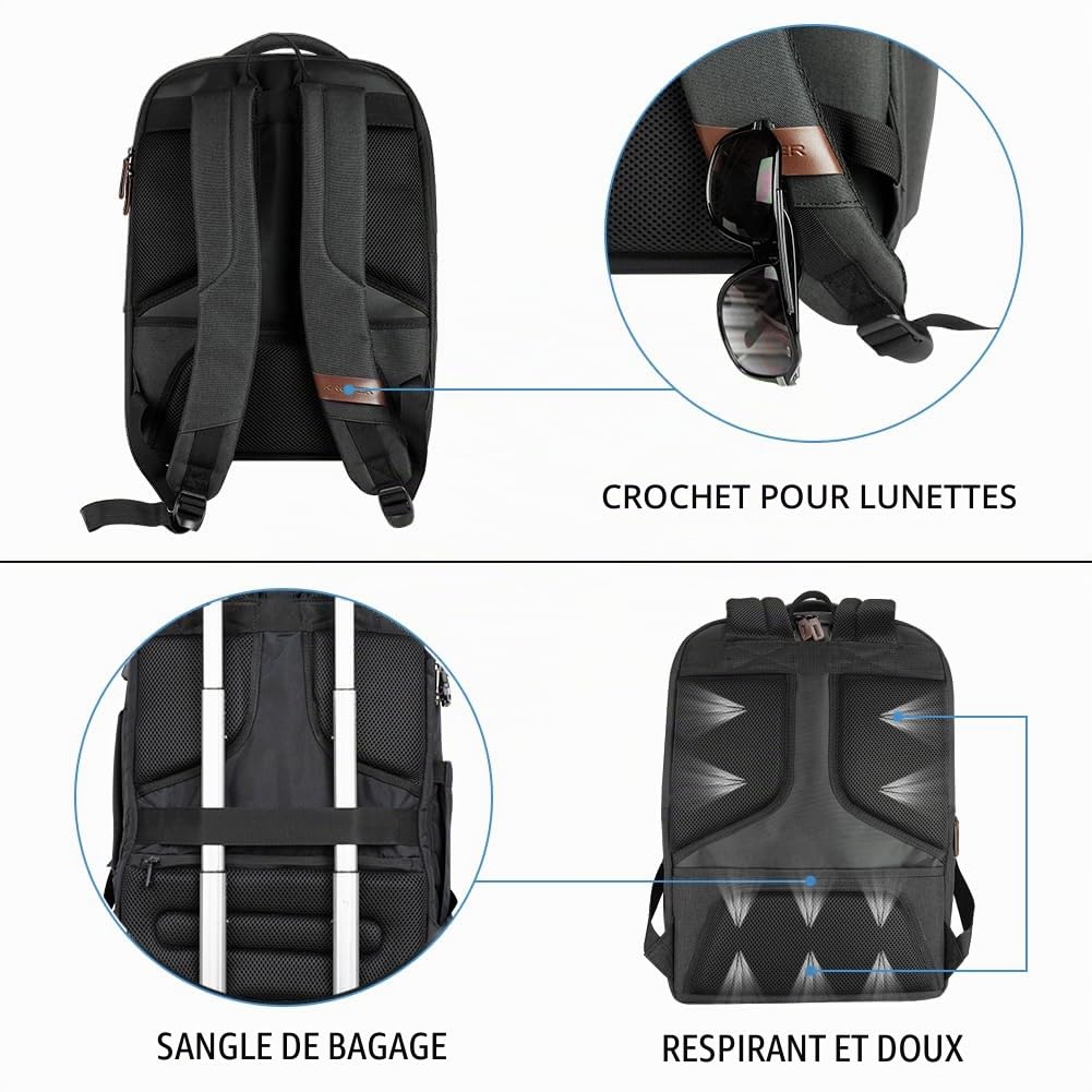 KROSER Sac à dos pour ordinateur portable 17,3" Antivol Voyage Affaires Université