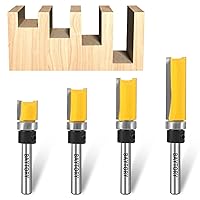 Vista 4 de BAYTORY Professional Pattern Flush Trim Router Bit Set with 1/4 inch Shank, 4Pcs 1/2" Cutting Diameter Carbide Bits with Top Bearing Prevent