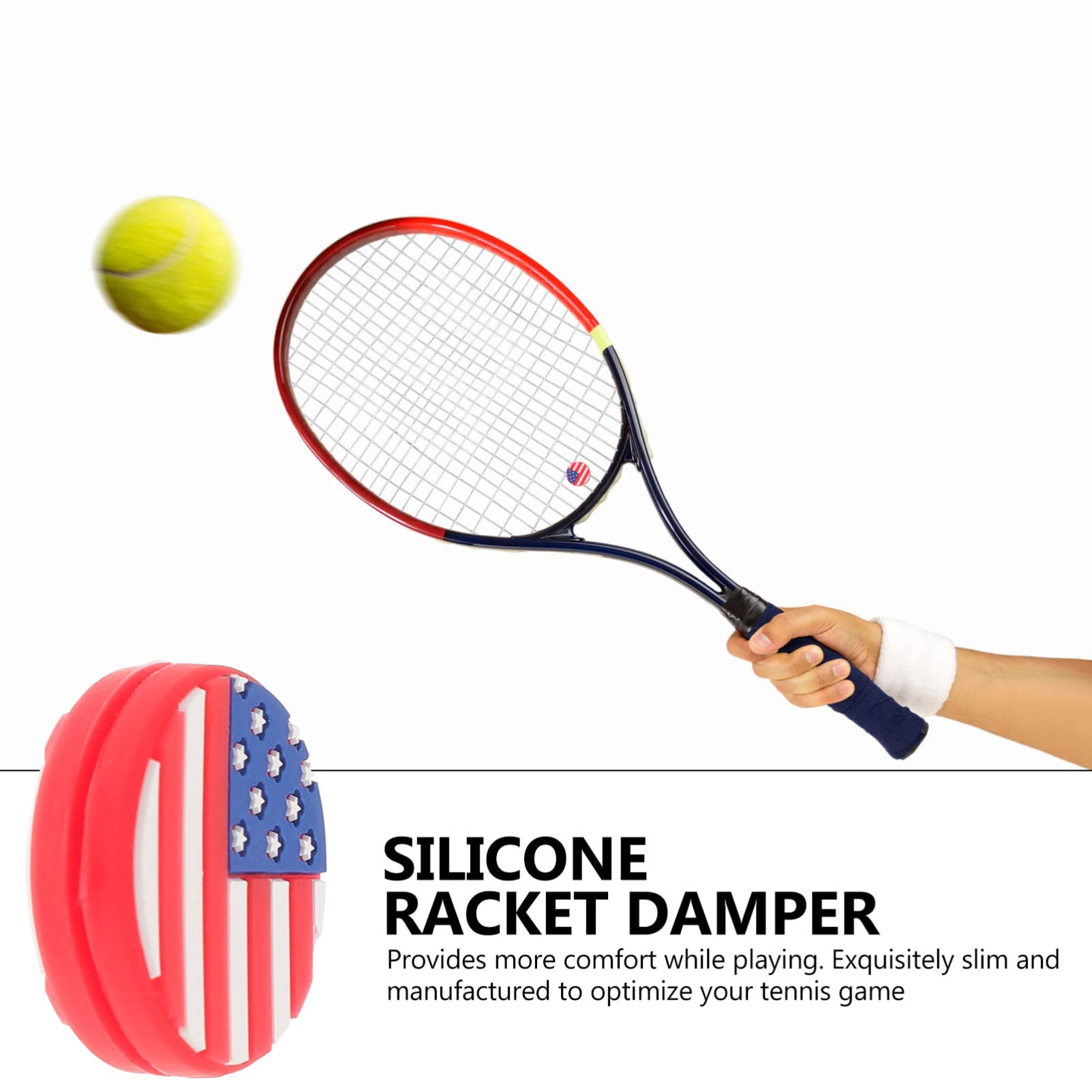 POPETPOP Tennis Racket Dampeners 6pcs Silicone Absorbers for Vibration Reduction American Flag Pattern Easy to Use
