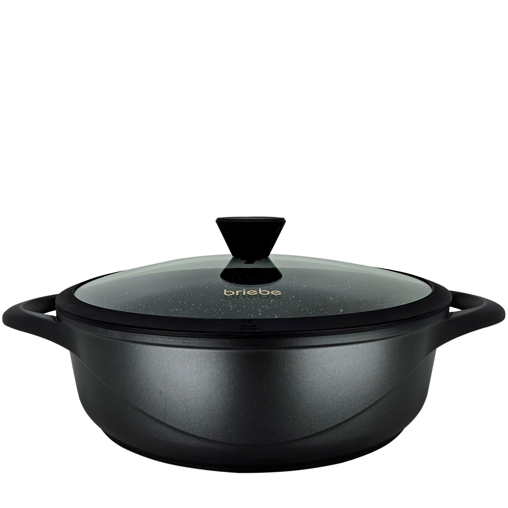 briebe Batería Cocina Inducción 8 Piezas, Juego 4 Ollas Aluminio Fundido, Antiadherente ILAG GRANITEC sin PFOA, Set Cazuelas Tapas Cristal, Guantes Silicona, Vitrocerámica, Gas, Horno, MGK-17S