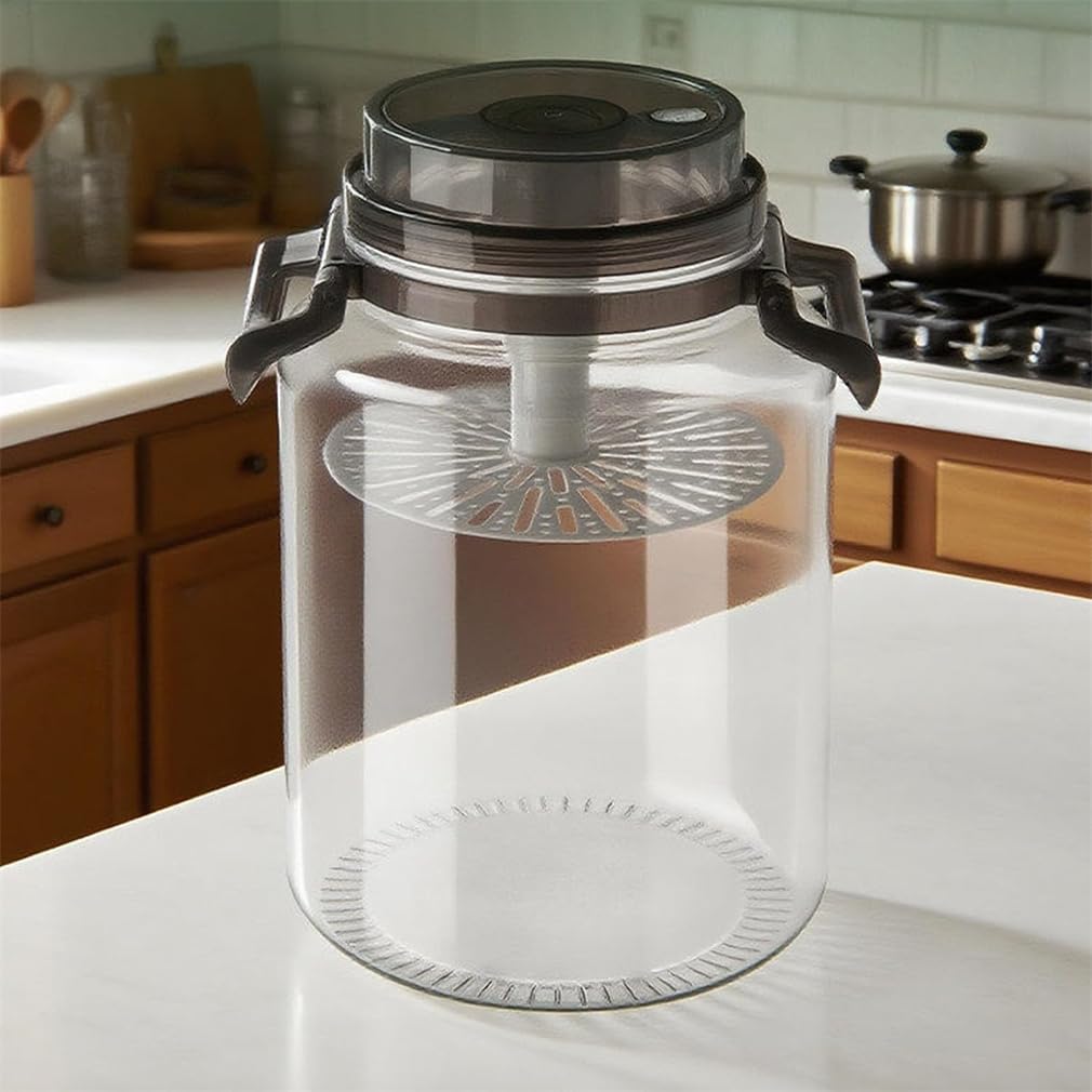 Tarro de fermentación, contenedor de fermentación Kimchi con placa de prensa de peso automático y válvula de escape unidireccional, 1.5 galones/7 litros