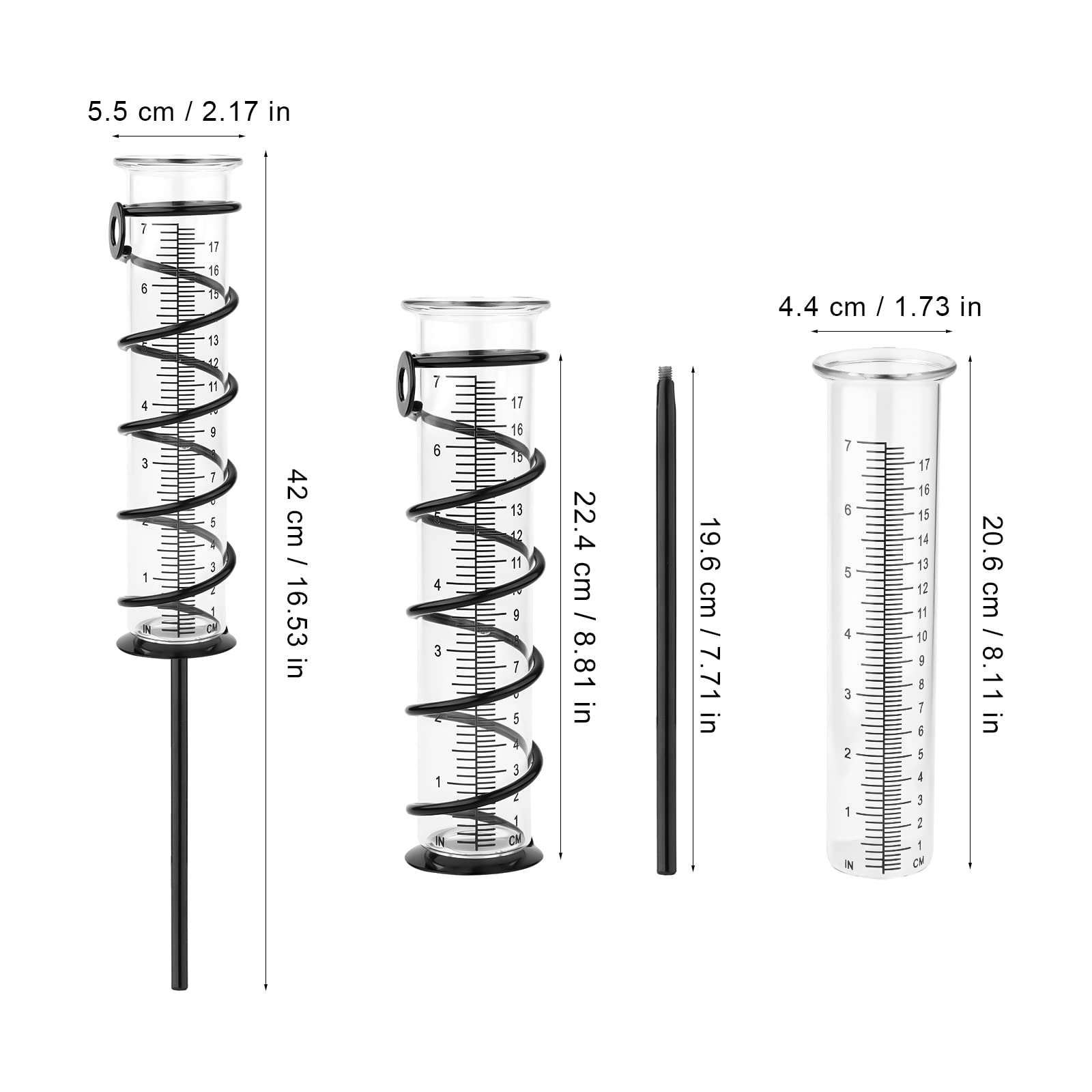 Deszczomierz na Zewnatrz, 18 cm Szklany Deszczomierz na zewnatrz z Kolkiem i Metalowa Spirala Zdejmowane Rain Gauge na Podwórko, Trawnik, Ogród, Ogrodzenie, Skrzynke Pocztowa (Czarny)