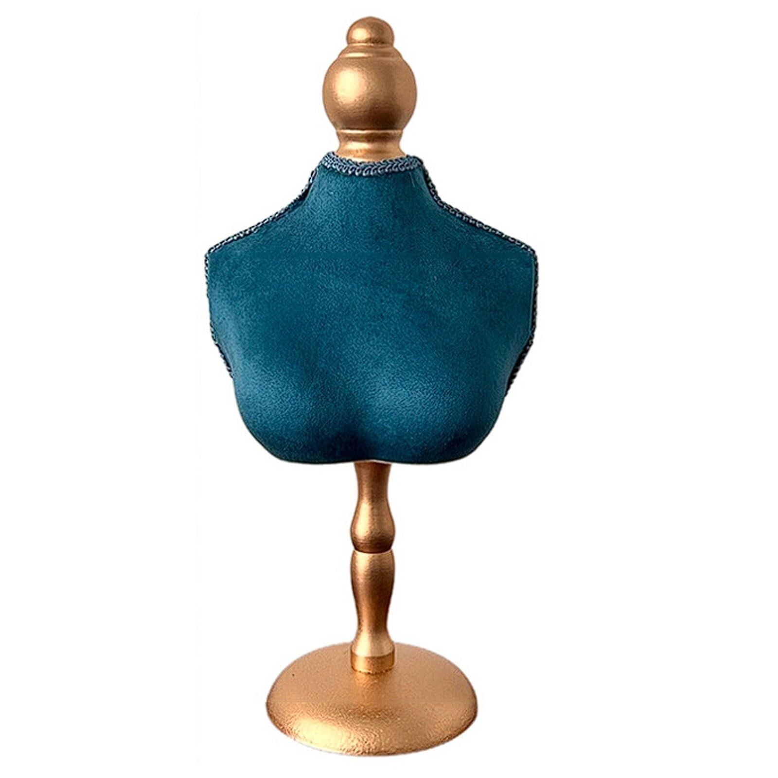 WxuuLTGJR Wooden Jewelry Display Stand Blue Velvet Jewelry Easel Stand Necklaces Tower Organizer Rack Bracelets and Rings Placement(36 * 16cm)