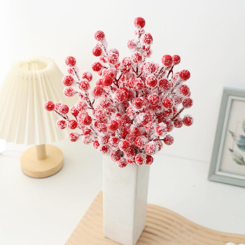 10 Pcs Artificial Snowy Berry Stems 8.7 Inch Red Berries Picks Christmas Frosted Holly Berry Stems Twigs Winter Branches for Xmas Decorations DIY Crafts Wreath Winter Season Home Party Dcor - Image 3