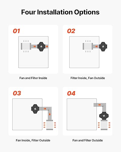 Miniatura 6 de VEVOR Kit de filtración de aire de 4 pulgadas, ventilador de conducto en línea de 180 CFM con controlador de velocidad, filtro de carbono y sistema