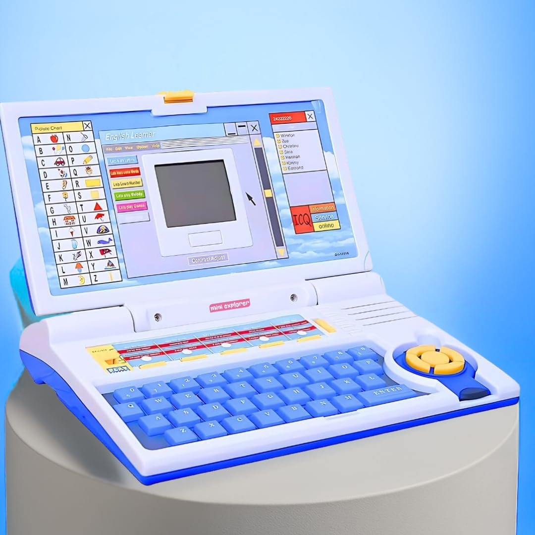MiniExplorer Educational Computer Laptop Toy for Kids with Mouse |Toys for 2 - 5 Years Old Boys Girls| Learning Activity Alphabet, Letter, Words, Games & Music, Mathematics Logical Memory Tool - Blue