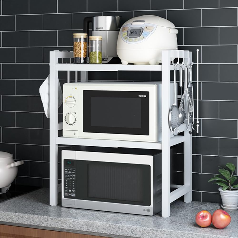 Estante expandible para horno microondas, estante de cocina sobre microondas, organizador de encimera de cocina para freidora de aire, estantes de panadería de pie que ahorran espacio