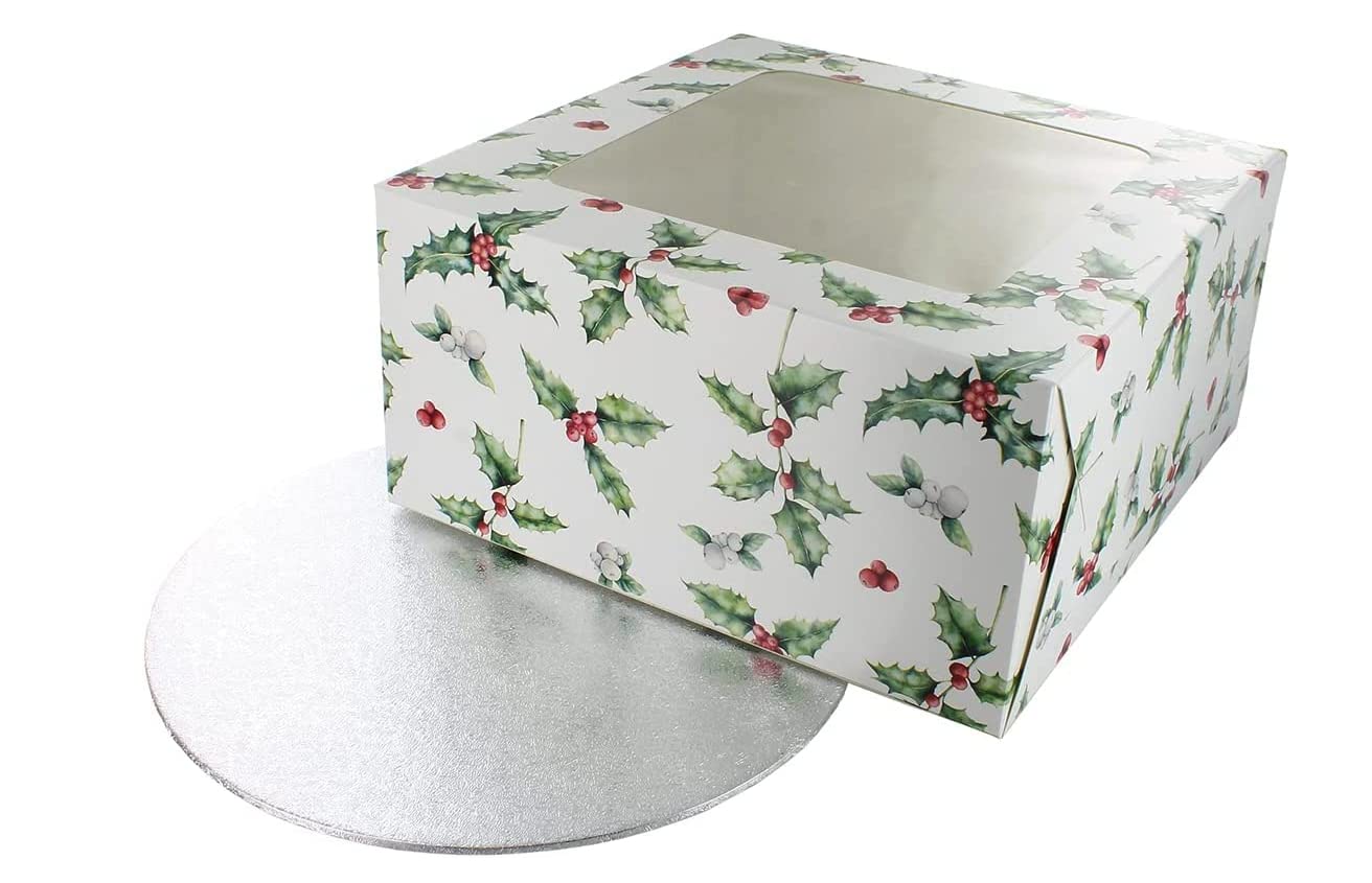 Art of cake® Christmas Double Thick Board (2-3 mm Thick) and Holly Box (10 x 10 x 5) -(2, 10 Inch)