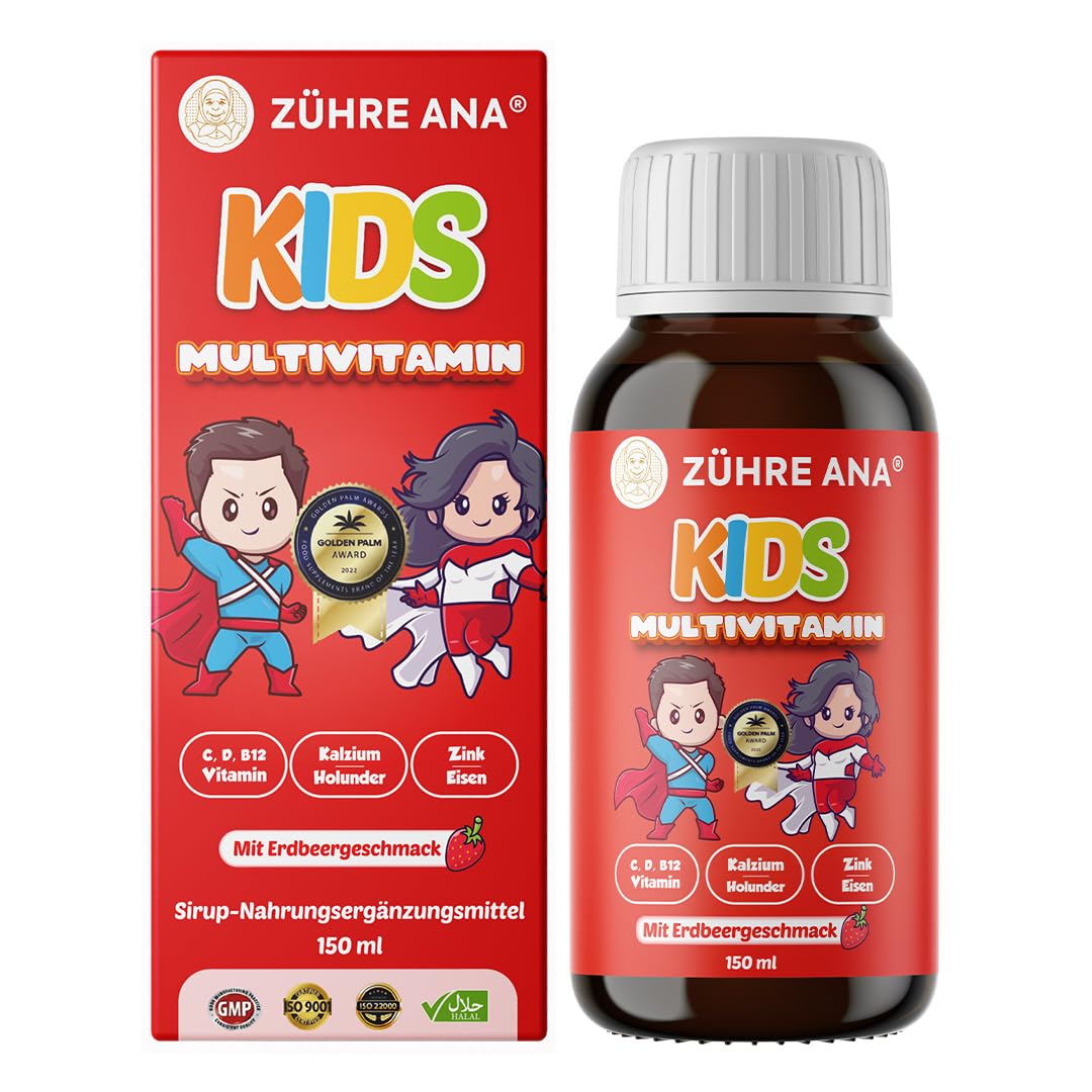 Zühre Ana® KIDS Multivitaminico – Supporto di vitamine e minerali, Sciroppo multivitaminico al gusto fragola (150 ml)