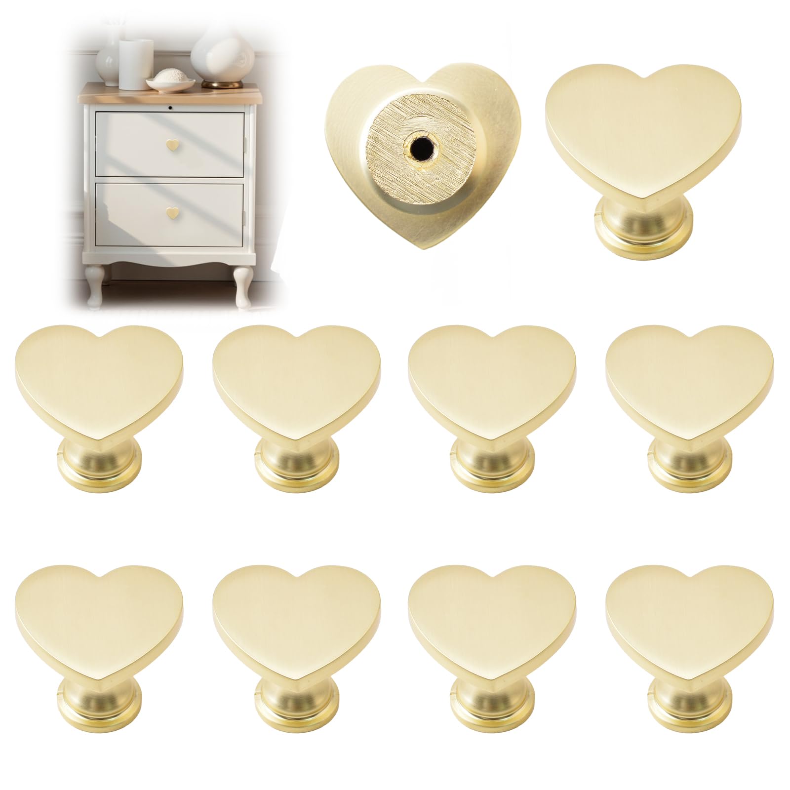 MOROBOR 10PCS Heart Shaped Knobs, Creative Cabinet Drawer Knob Multifunctional Zinc Alloy Single Hole Door Handle for Cabinets Drawer Door Furniture Decorative (Gold) — image 1