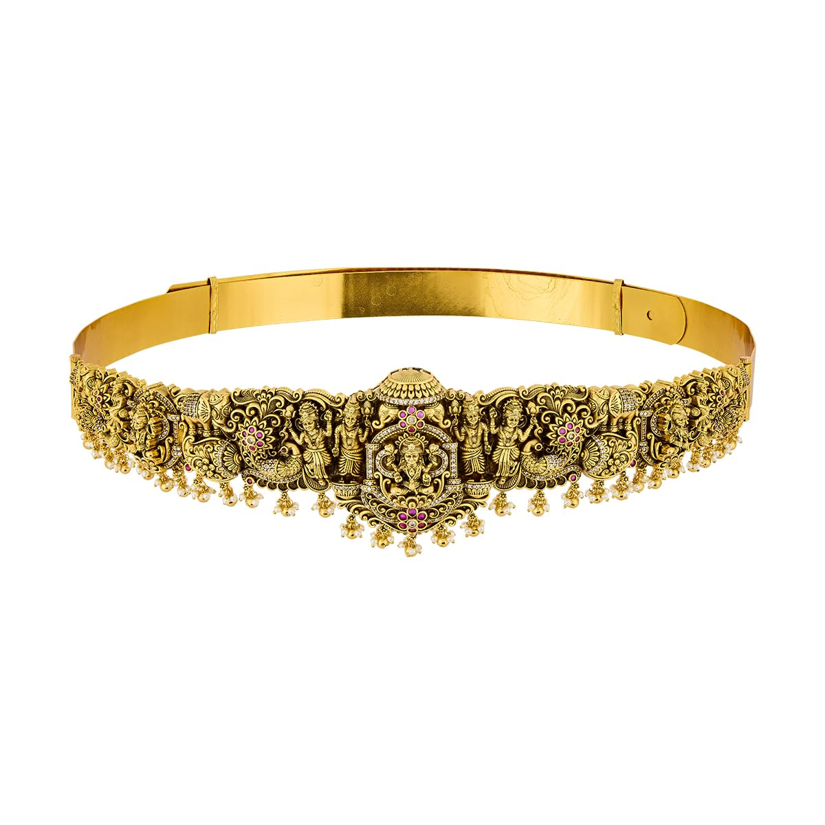 kushal's Fashion Jewellery Ruby Gold Plated Antique Kamarbandh Waist Belt for Women | Adjustable Patti | Bridal & Bridesmaid Wear - 458805-picture-22