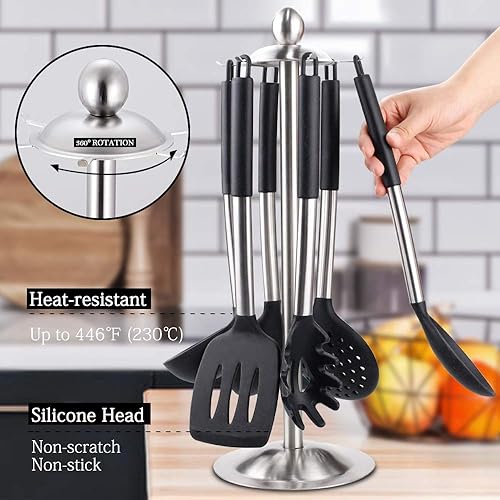 Miniatura 3 de EAGMAK - Juego de utensilios de cocina de silicón juego de 14 piezas de acero inoxidable para cocina con base para utensilios utensilios de cocina