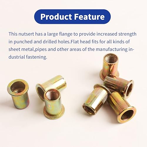 Miniatura 5 de Juego de tuercas remachables de acero al carbono, 140 piezas, cabeza plana, 6 tamaños M3, M4, M5, M6, M8, M10