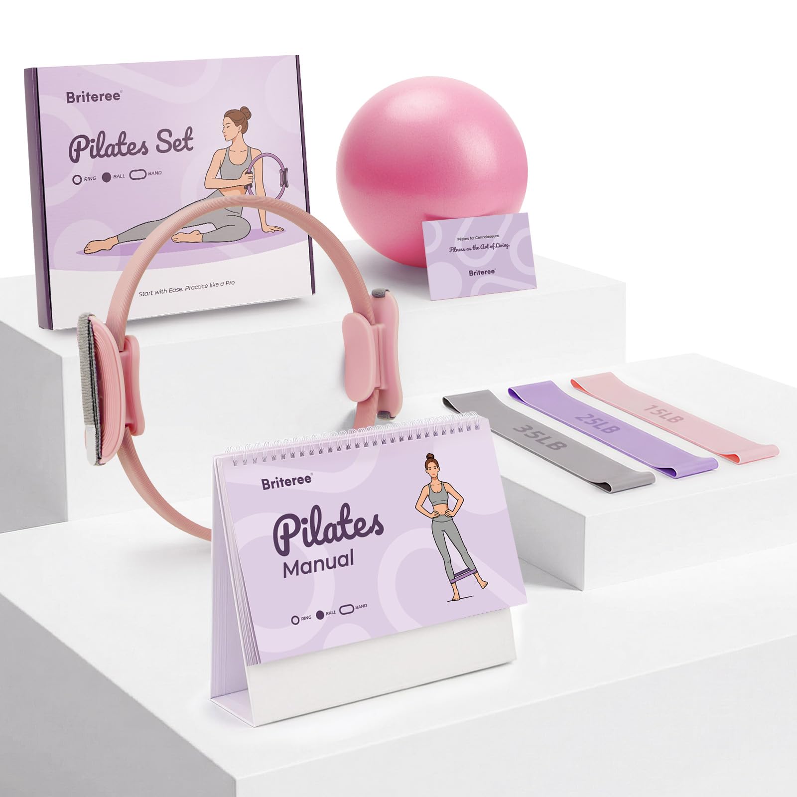 Home Pilates Kit for Beginners, Complete Set with Ring, Anti-Burst Ball &amp; Silicone Resistance Bands, Non-Slip Home Gym Equipment for Women with Workout Calendar