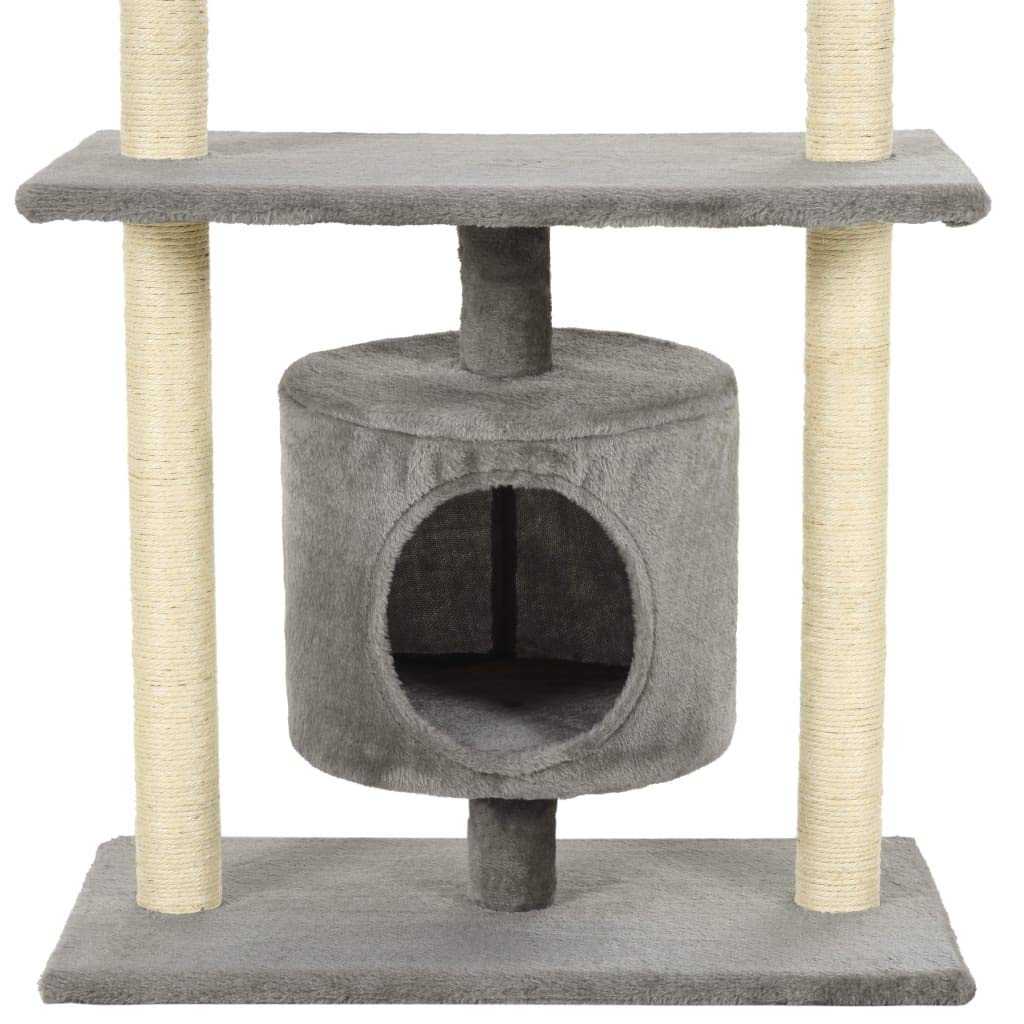 Rascador para gatos de sisal, 95 cm, gris, con juguete, plataforma, cueva, superficie de descanso, muebles para escalada, rascar, dormir y jugar en el apartamento, balcón, habitación, esquina