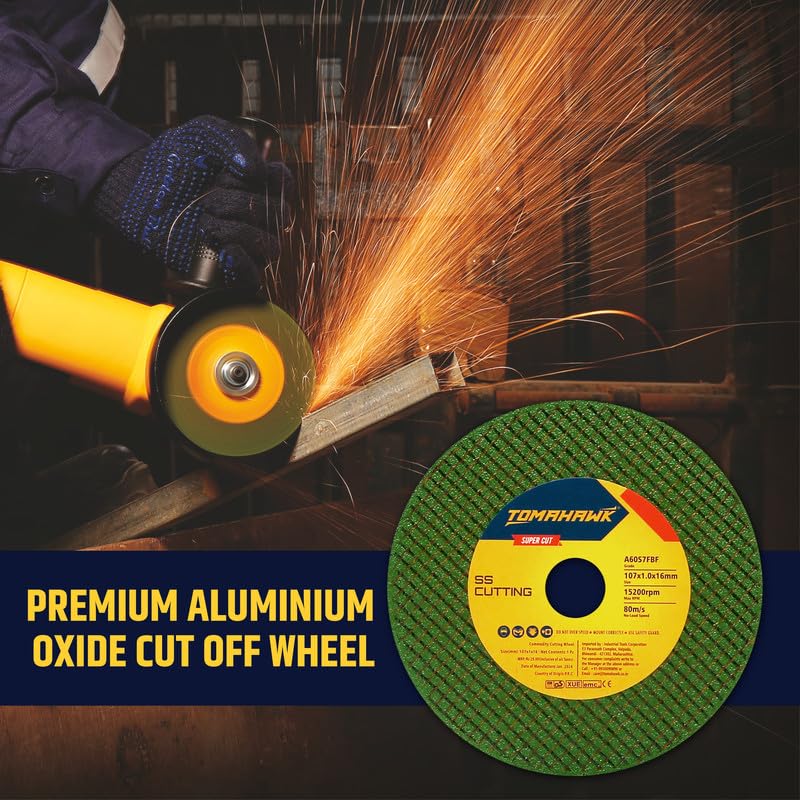 Image of TOMAHAWK 4-inch Cut Off Wheel - Double Net- for Metal & Stainless Steel- Cutting Pack of 50pcs- Compatible with 4 inch Angle Grinder -107x1.0x16mm- Green- 6-month warranty