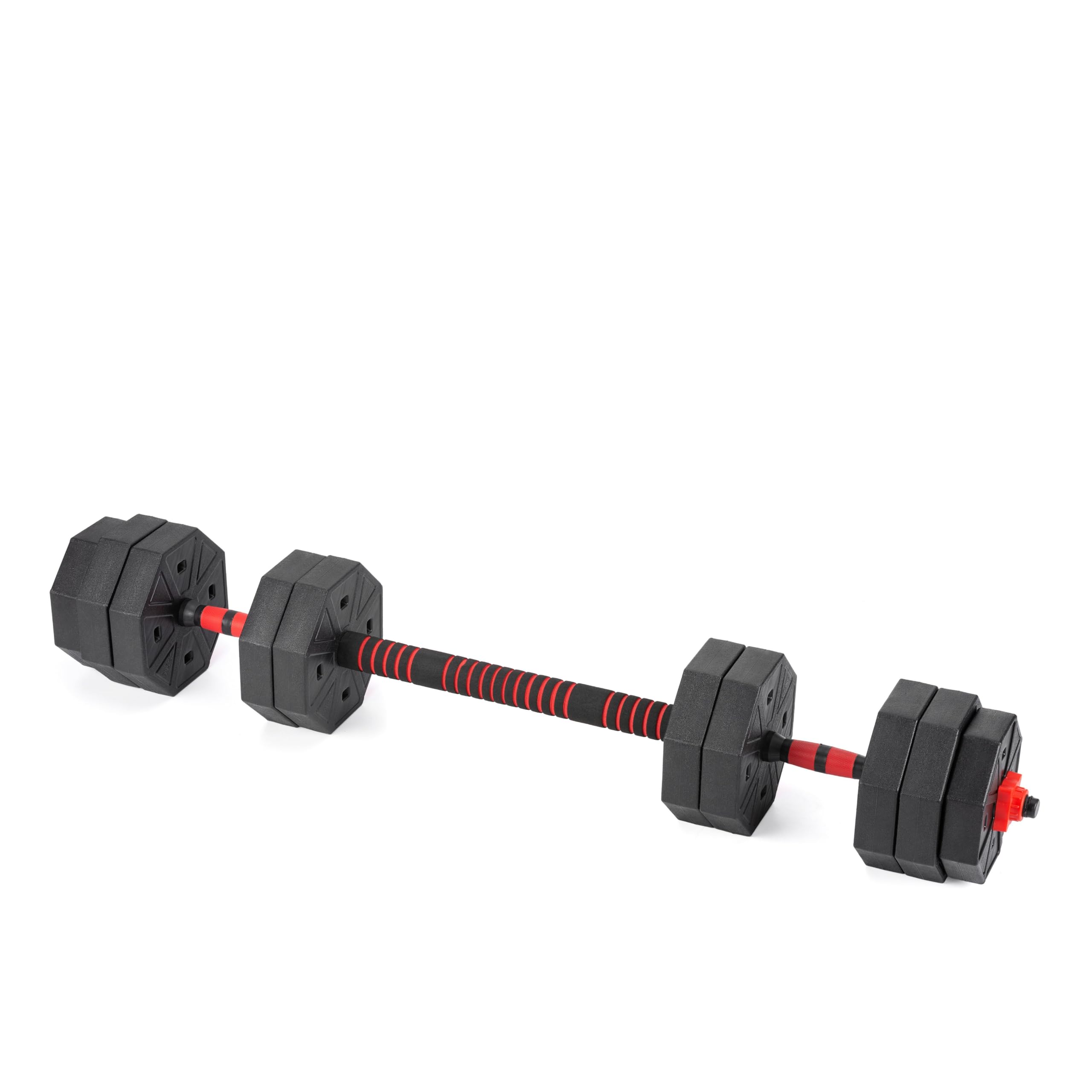 2-İn-1 Halterset, 2 X 10 Kg Verstelbare Halters Met Extra Lange Halterstang Halterschijven Met Kunststof Coating Fitnessoefeningen Homegym Zwart