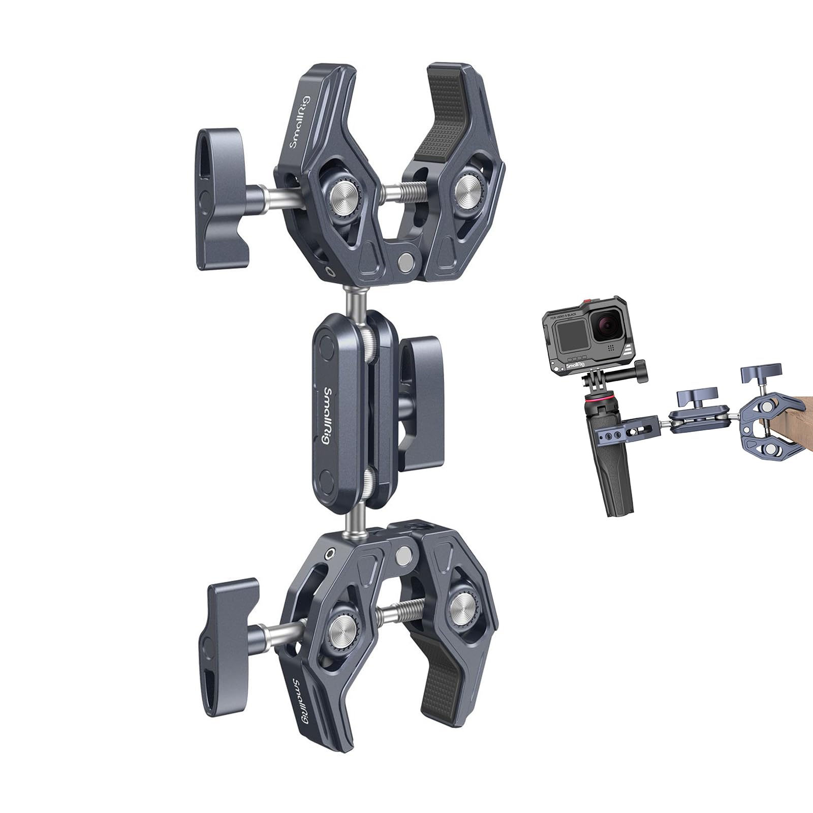 SMALLRIG Super Morsetto con Doppi Morsetti a Forma di Granchio, Magic Arm Doppio Adattatore Testa a Sfera per Action Camera, Treppiede, Riflettore Fotografico, Manubrio, Traversa - 4103B