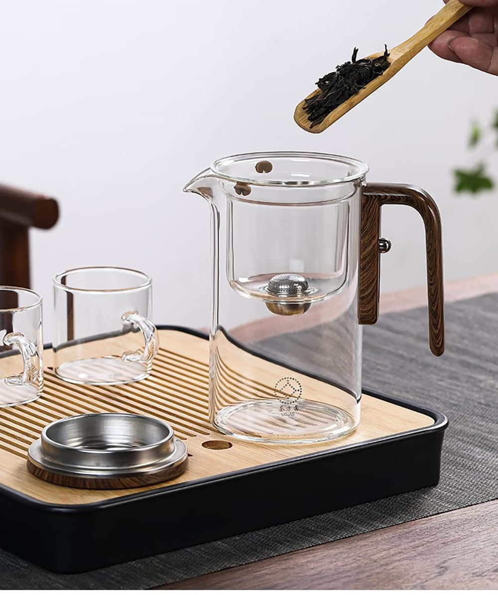 Witchcraft Tetera de cristal con mango de madera, Enchantea Teapot with Wooden Handle Enchantipot Magic Tea Pot Glass Clear Teapot with Strainer (transparente, 720 ml)