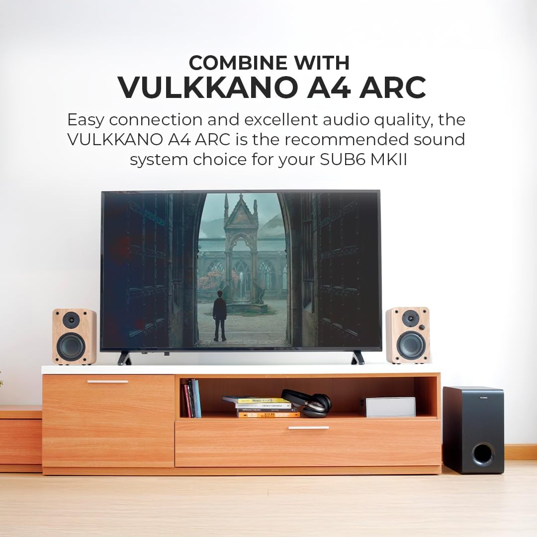 VULKKANO Sub6 MKII Subwoofer Attivo Compatto da 6 pollici con bassi profondi e design elegante per Home Cinema, Musica e Videogiochi, Frequenza da 50 Hz a 200 Hz
