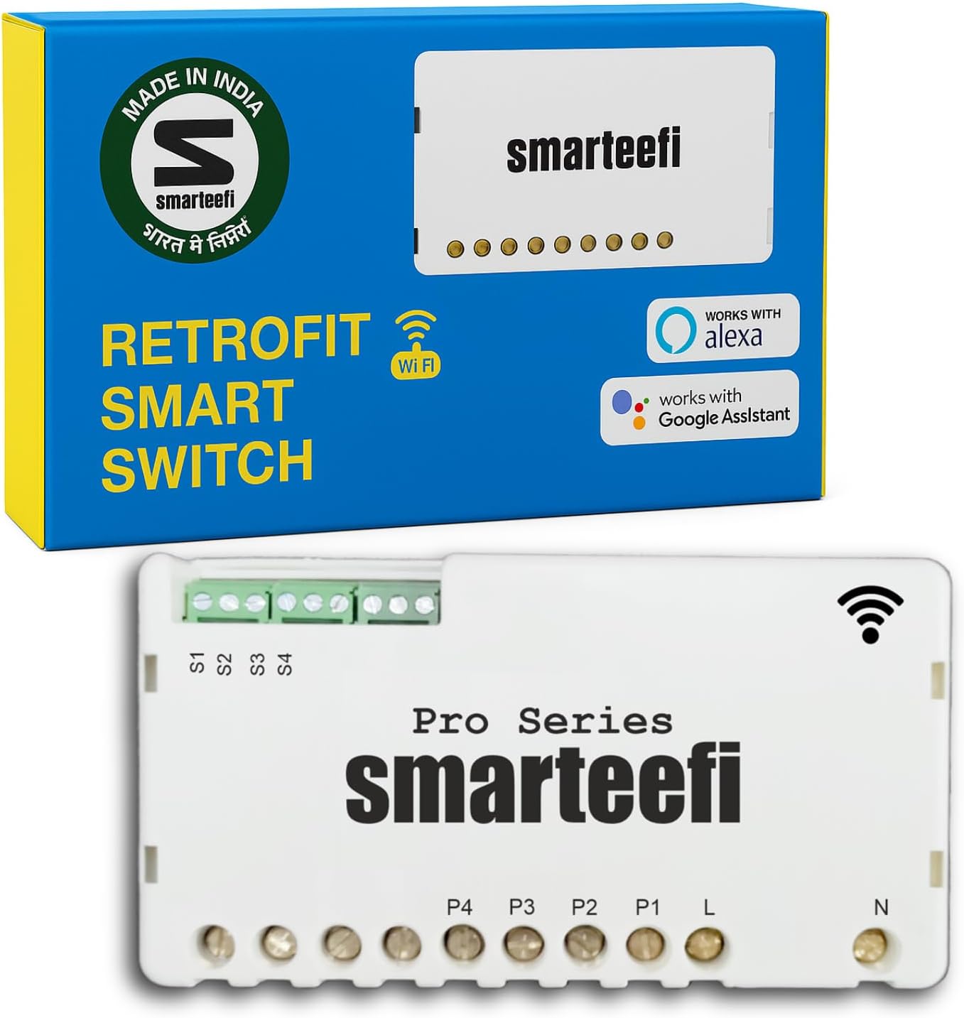 Smarteefi WiFi 4 Node Smart Switch (PRO-SERIES), Retrofit Smart Switch, Works with existing switches, No hub required, Compatible with Alexa and Google Home (PRO-SERIES, 4 Node) 230 V | Toggle | 2_way