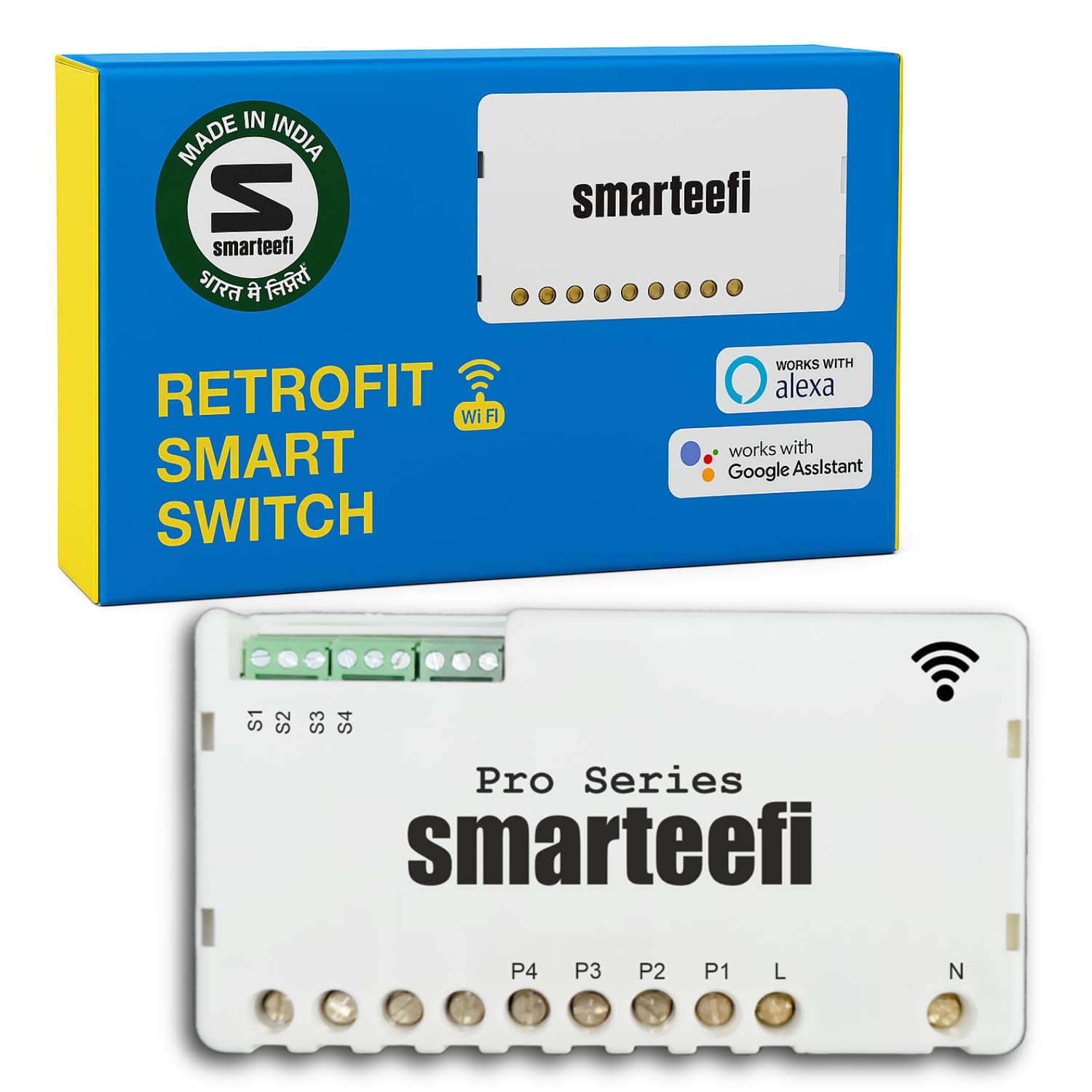 Smarteefi WiFi 4 Node Smart Switch (PRO-SERIES), Retrofit Smart Switch, Works with existing switches, No hub required, Compatible with Alexa and Google Home (PRO-SERIES, 4 Node) 230 V | Toggle | 2_way