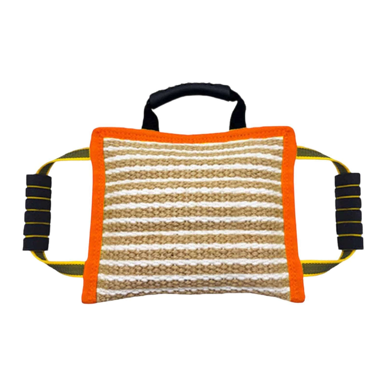 Almohada Mordedora para Perros Confeccionada en Yute Resistente con Mango Ergonómico Funcional como Juguete de Tira y Entrenamiento de Cachorros, Naranjas