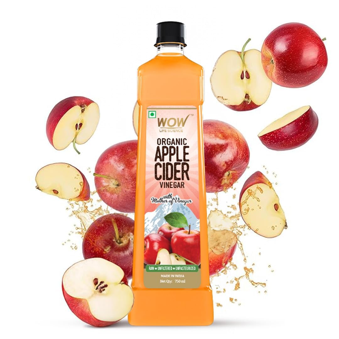 WOW Life Science Apple Cider Vinegar | Organic Himalayan Apples | Mother of Vinegar with Probiotics | For Weight Management, Reduced Bloating, Healthy Skin & Hair - Bottle of 750 ml
