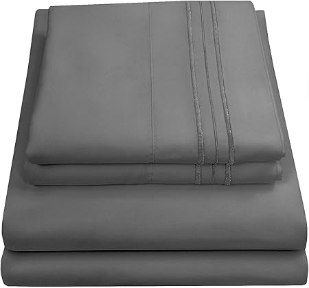 Twin Sheets - Breathable Luxury Sheets with Full Elastic & Secure Corner Straps Built In - 1800 Supreme Collection Extra Soft Deep Pocket Bedding Set, Sheet Set, Twin, Gray